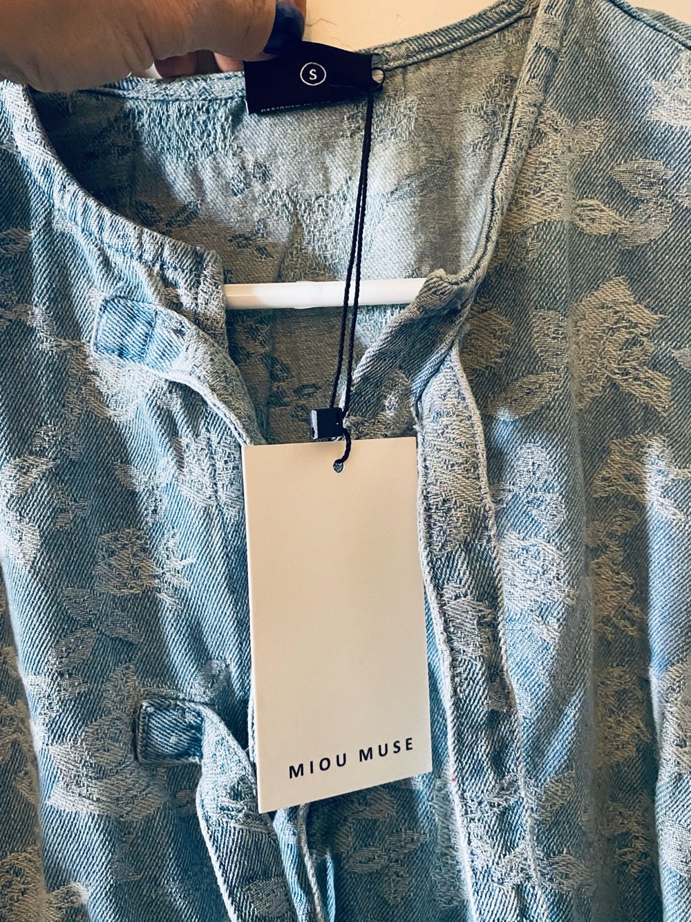 NWT Boutique Denim Floral print Dress w/ pockets Tie-Front Puff Sleeve Midi Dres - Picture 6 of 10